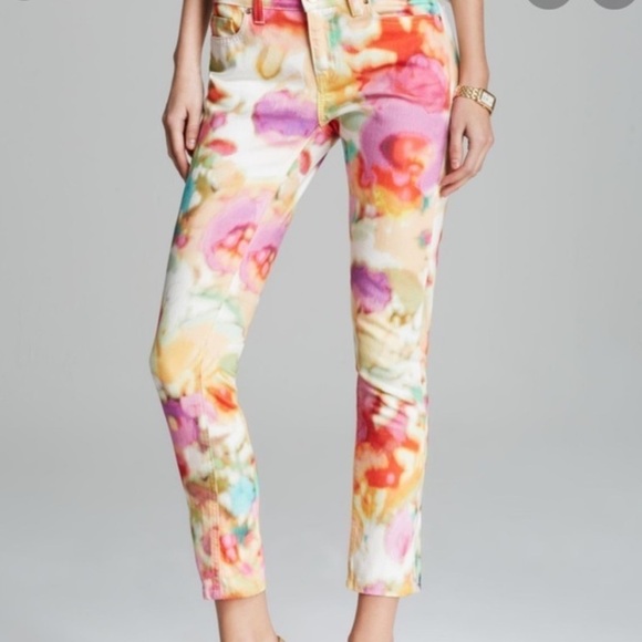 Kate Spade Broome Street Floral Cropped Jeans Size 26 Skinny Watercolor - Picture 1 of 9